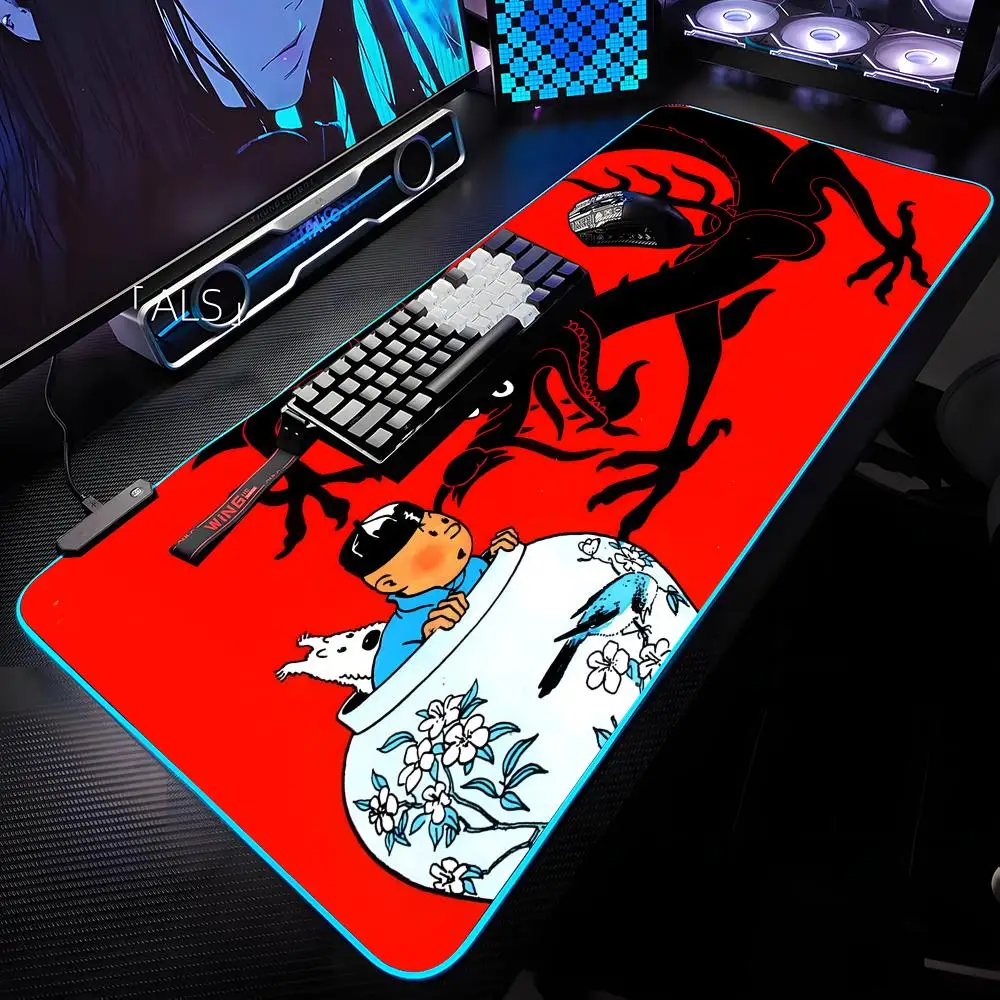 

Коврик для мыши Anime T-Tintines с RGB-подсветкой, коврик для мыши для ноутбука, коврик для мыши для ноутбука, геймерский коврик для компьютерного стола, игровые аксессуары