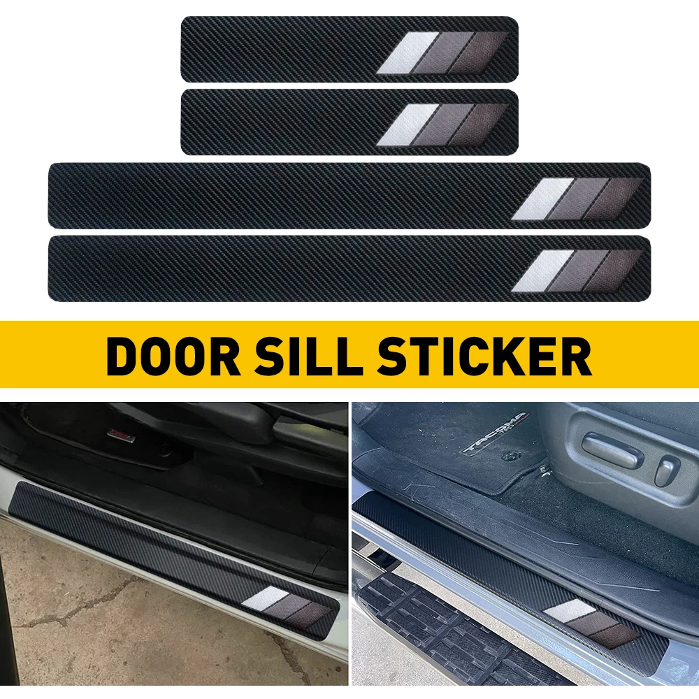 4x For Toyota Accessory Tri-Color Car Door Sill Waterproof Carbon Fiber Sticker for Toyota 4Runner RAV4 Camry Highlander Tundra