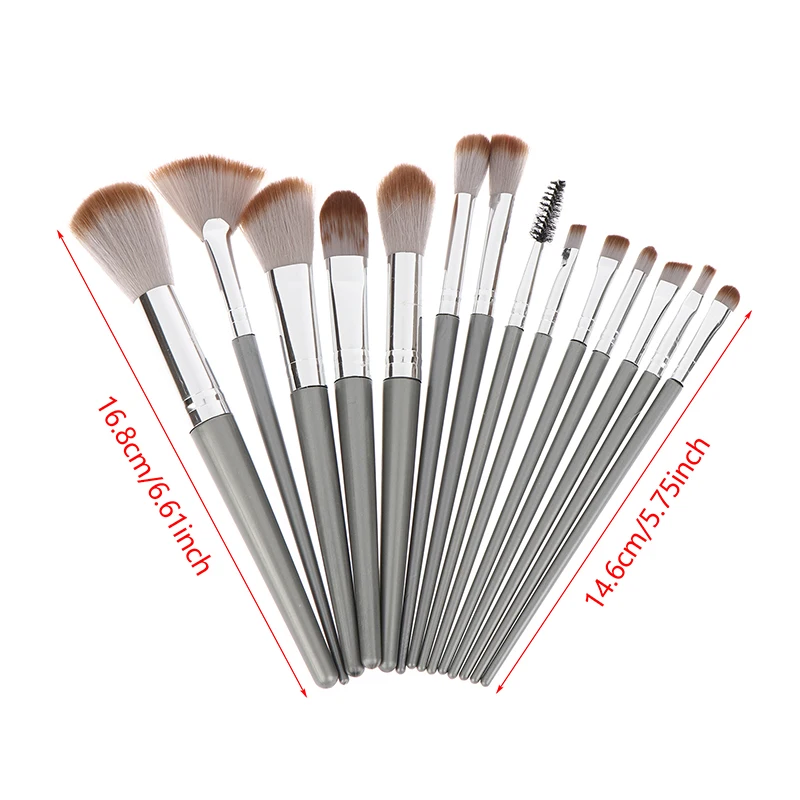 Conjunto de pincéis de maquiagem de cerdas de fibra sintética, portátil, pó de base, blush, corretivo, 14 unidades