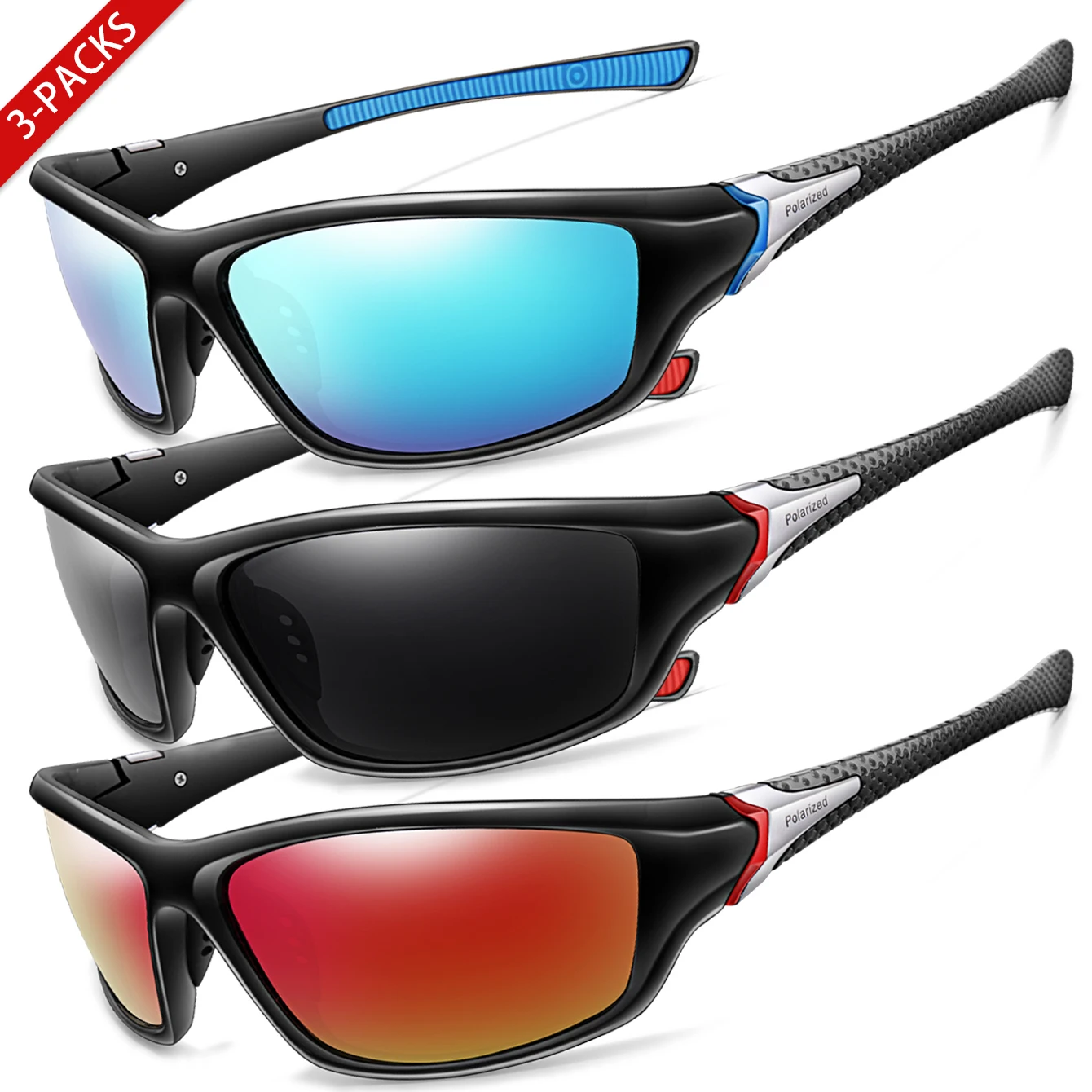 3 Paar polarisierte Sonnenbrillen für Outdoor, Radfahren, Fahren, Sport, Angeln, Laufen, UV400-Brille, Outdoor-Sonnenbrille, Herren- und Damenbrillen