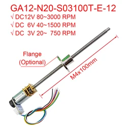 GA12 N20 M4 * 100mm DC 12V Gear Motor with Encoder 9V 5V 3V Thread Shaft Mini Micro Metal Gearwheel 30 3000 RPM 7PPR Hall Sensor