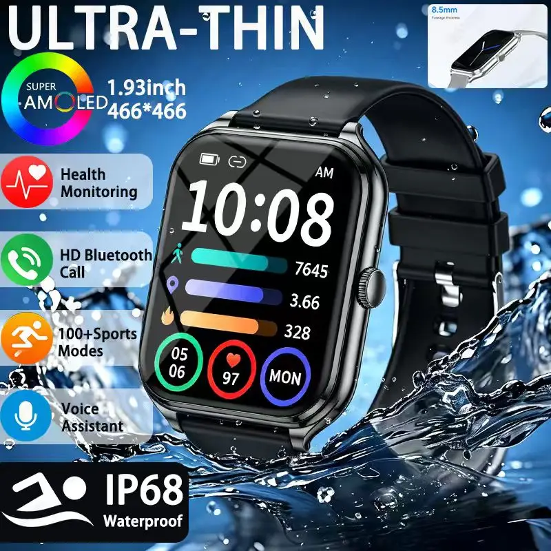 2026 New Outdoor Ultra-Thin Sports Smartwatch, 1.93-Inch High-Definition Large Screen, Sports Step Counter, Wireless Communicati