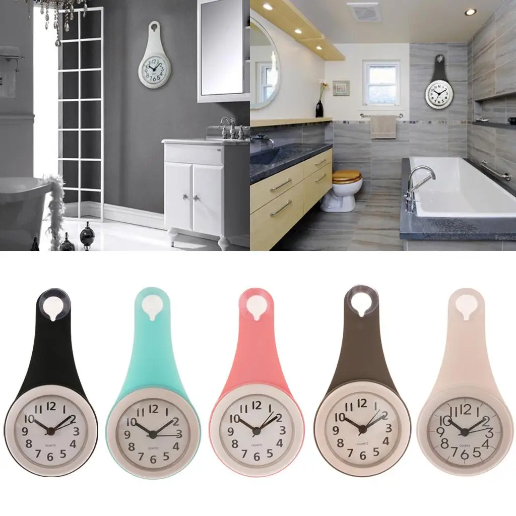 4'' Waterproof Wall Clock Decorative Battery Operated Shower Suction Wall Clocks for Bathroom Living Room Kitchen