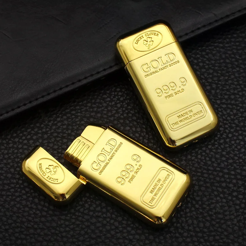 

Windproof Jet Blue Flame Torch Lighter Creative Gold Brick Design Compact Portable Refillable Butane Gas Lighters