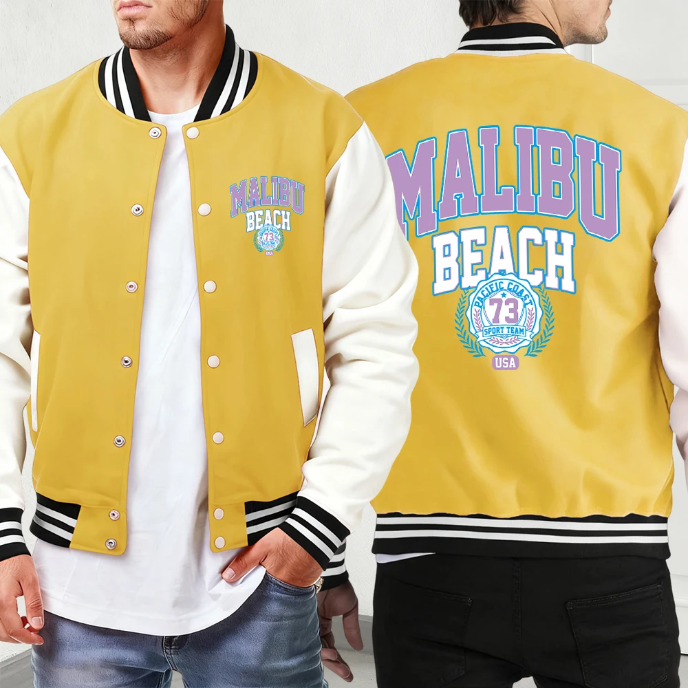 

Creative Mailbu Beach Pacific Coast Print Jackets Mens Vintage Soft Clothes Button Sport Veste Basics Oversized Baseball Jersey