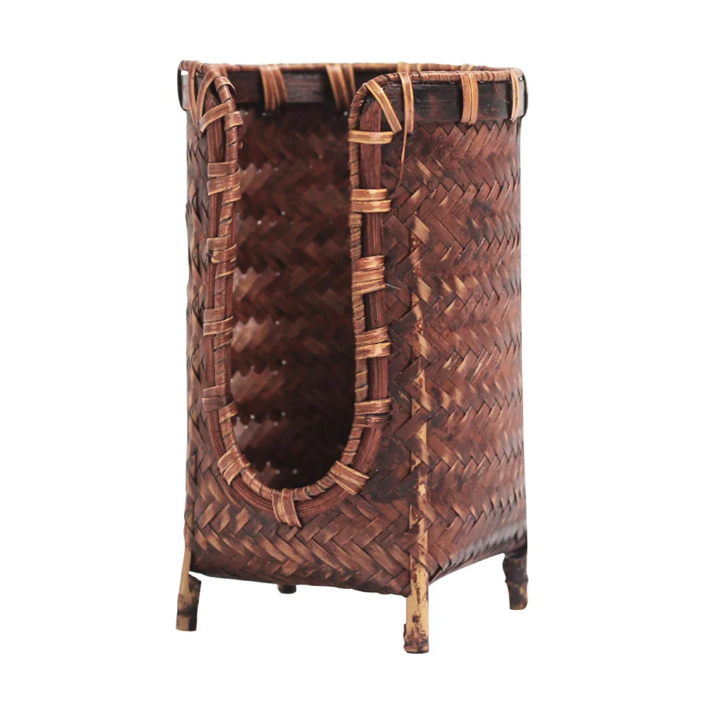 

Vintage Bamboo Weaving Tea Storage Basket Home Cup Organizer Tea Ceremony Accessories Retro Teacup Container Practical