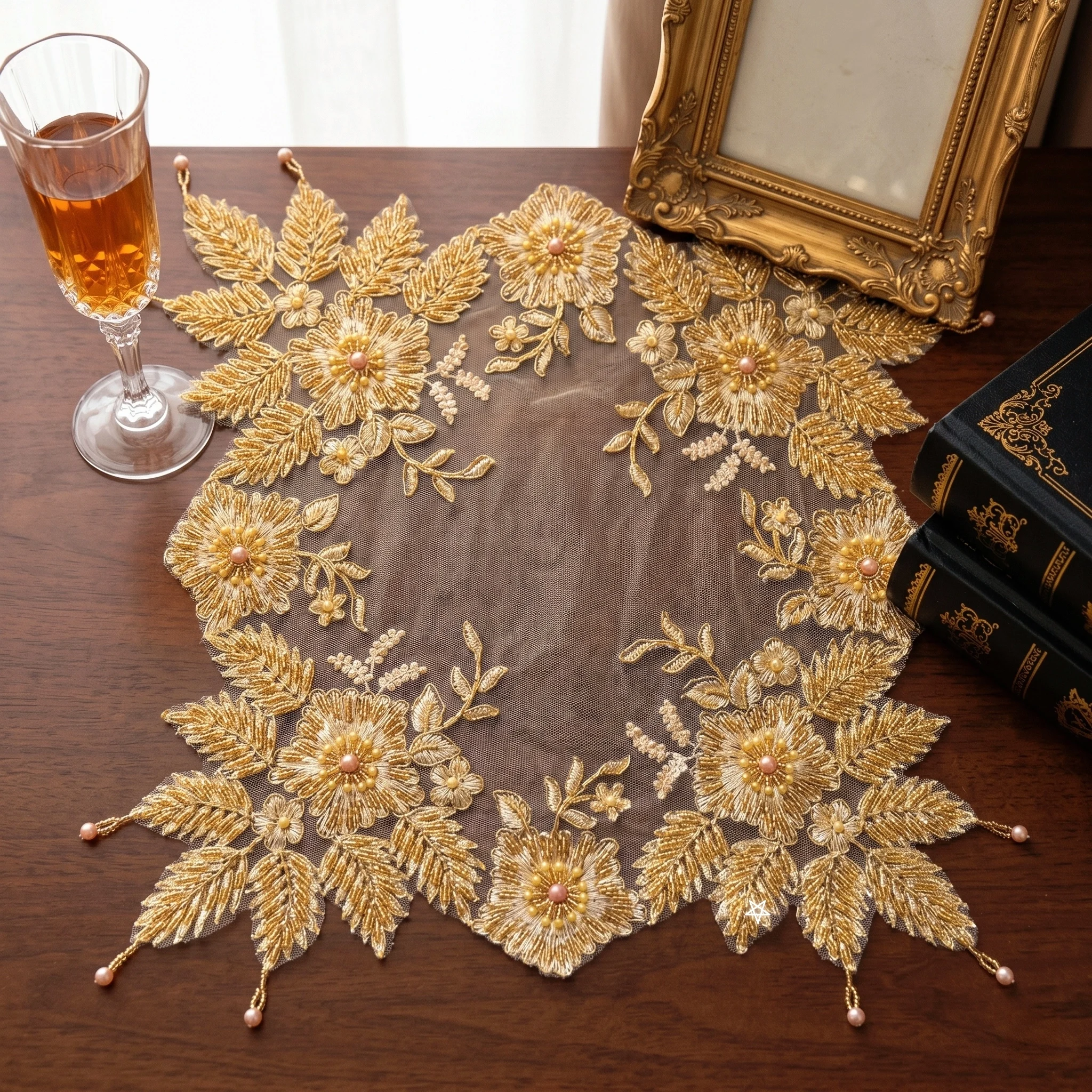 4pcs Placemat Set Gold Square Luxury Handmade Placemats With Bead Embellishments Vintage Napkins Banquets Table Decor