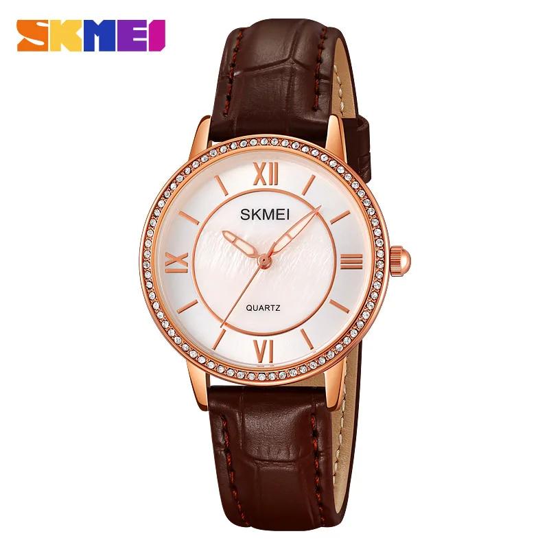 SkmeiWomen's สายนาฬิกาหนังเรียบง่ายและสดนาฬิกาควอทซ์ Casual ผู้หญิงนาฬิกาธุรกิจกันน้ํา