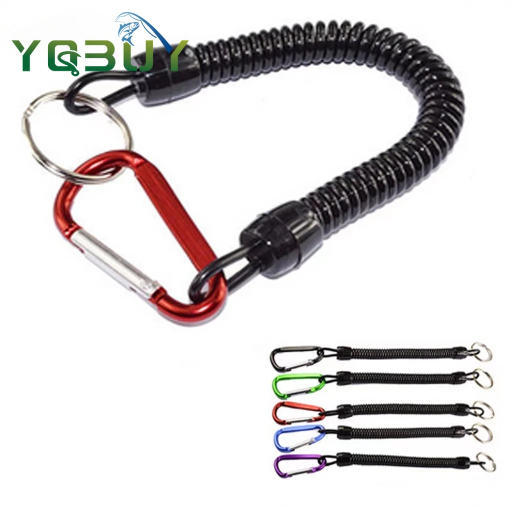 Fishing Lanyard Fishing Boating Ropes Safety Retractable Wire Steel Coiled Tether with Carabiner Fish Tools