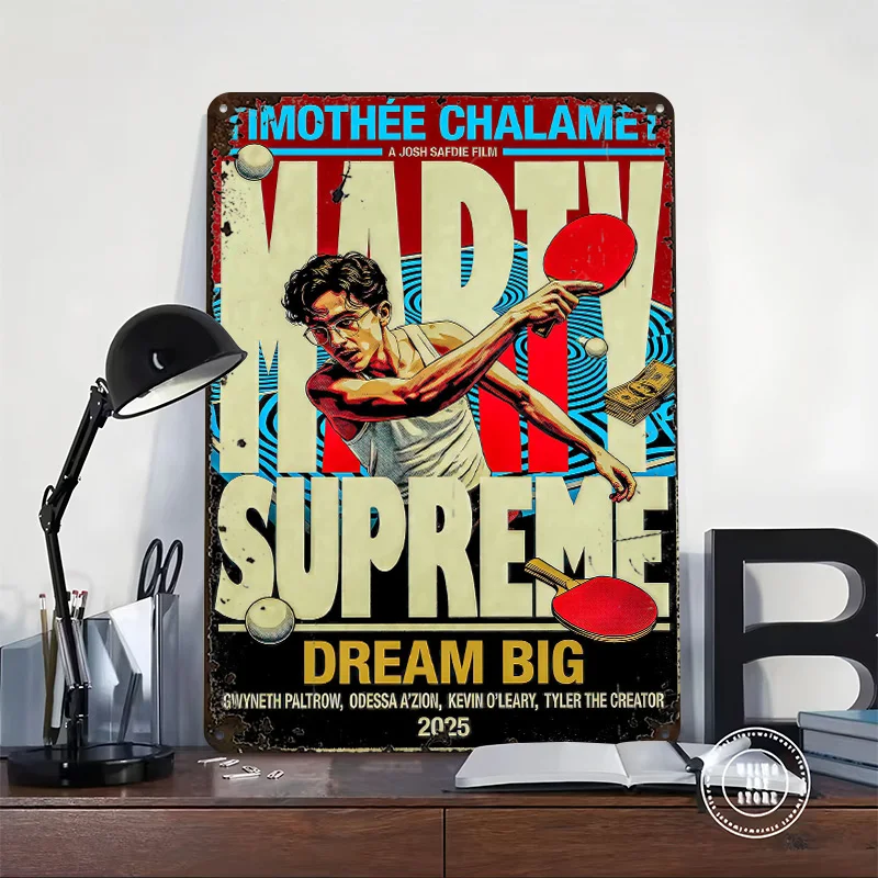 Timothée Chalamet Mad Supreme Movie Poster Retro 3D Printed Metal Signs Customized Wall Hanging Gift for Article Decoration Room