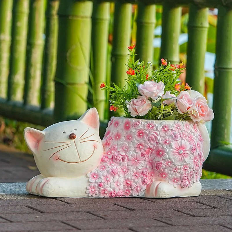 Cute Lucky Cat Flower Pot Creative Garden Decorations Outdoor Courtyard Balcony Landscape Arrangement Ornament Kindergarten