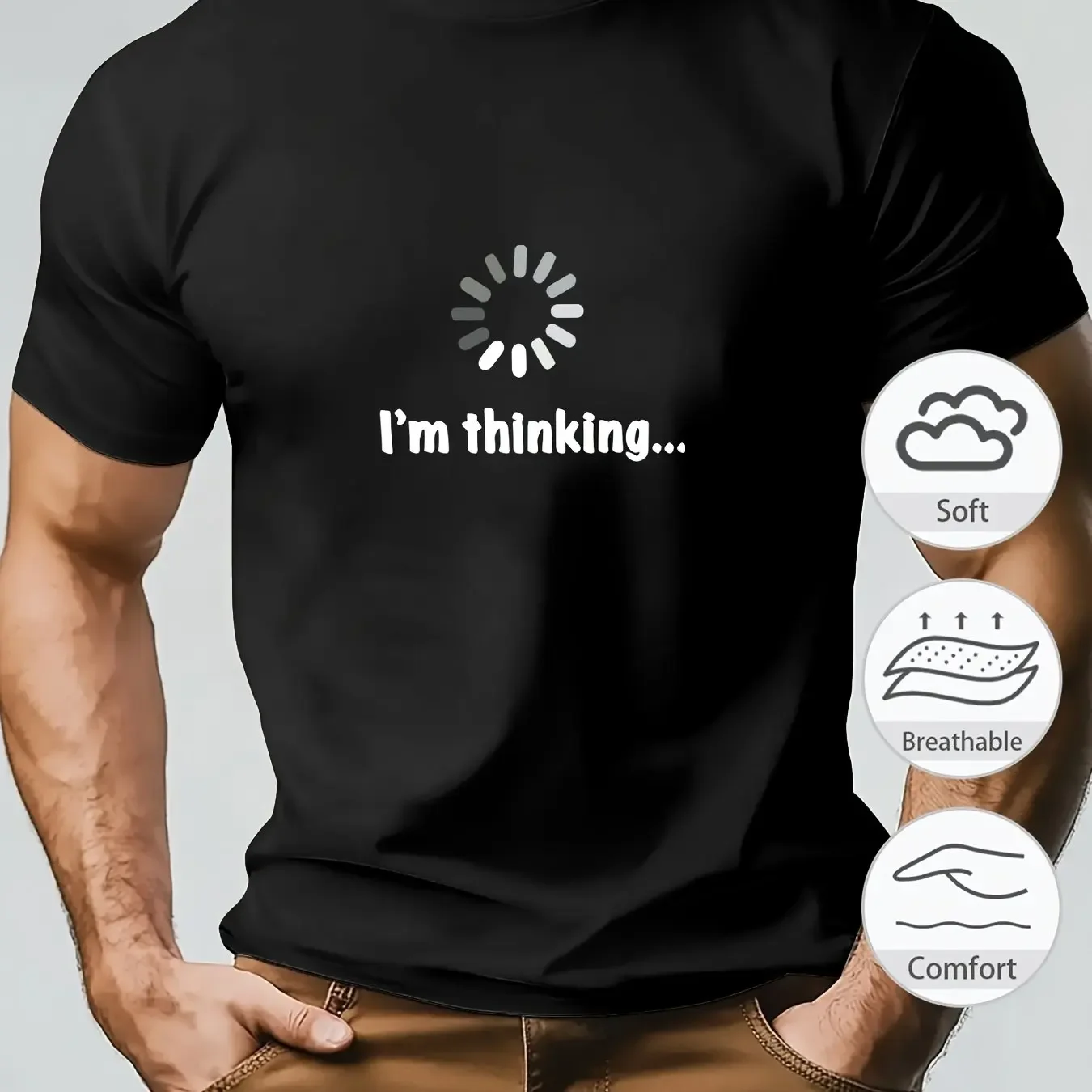I'm Thinking Loading Men's T-shirt Graphic Casual Cotton Short Sleeve Tops Summer Streetwear