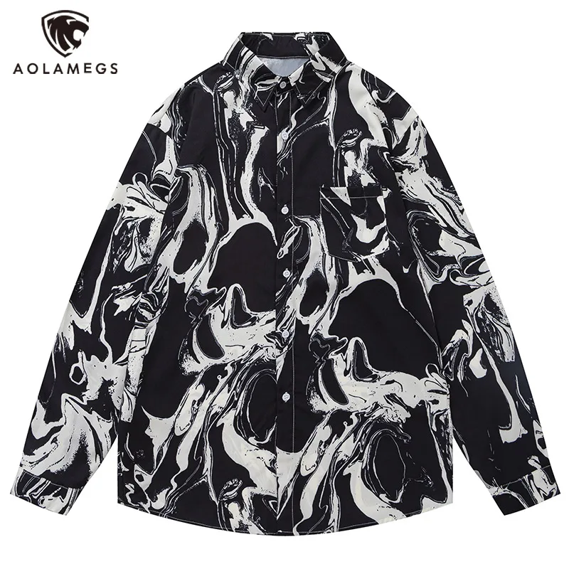 

Men's Shirts Ink Painting Tie-Dye Blouse Long-Sleeved Autumn Winter New Coats High-End Printed Tops Fashion Brand Clothes