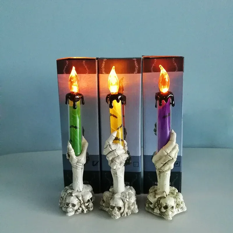 Halloween LED Ghost Candle Light Pumpkin Skeleton Han Light Home Horror Prop Halloween Happy Party Decor Candle Light Gift