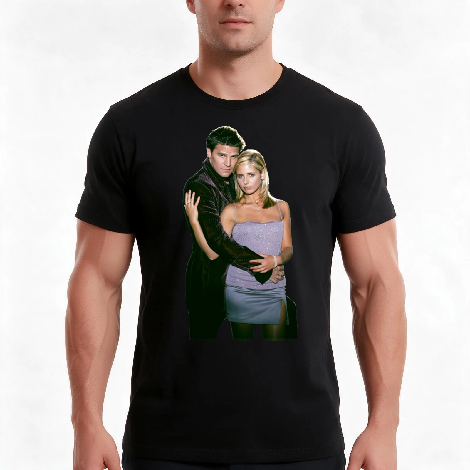 BUFFY-ANGEL T-Shirt, Summer Casual Cotton Tee, Oversized Streetwear Tops, Vintage Graphic Print, Loose Fit Short Sleeve