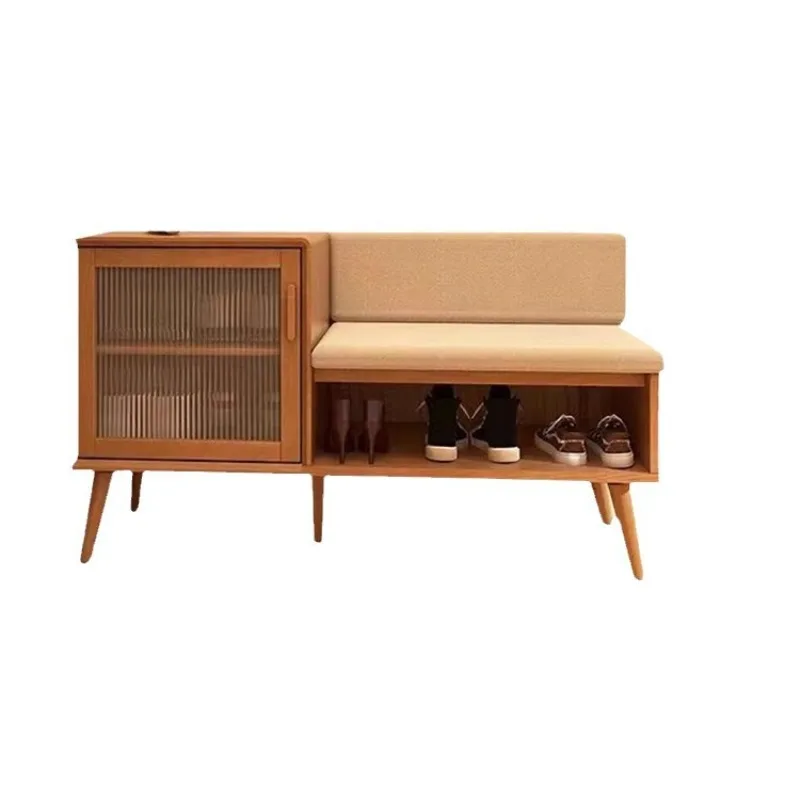 

Nordic household cherry wood shoe changing stool small apartment black walnut shoe cabinet can sit, simple storage