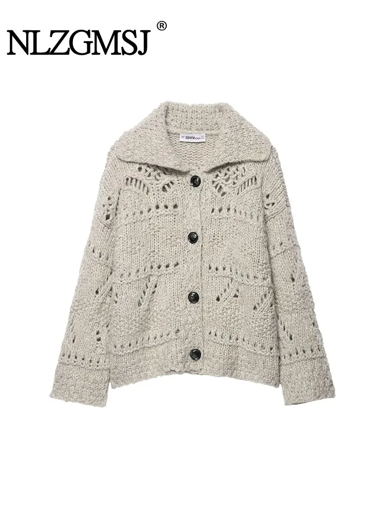 

NLZGMSJ женский 2022, осенне-зимний вязаный свитер, женские однобортные свободные пальто с лацканами и длинными рукавами, женские топы