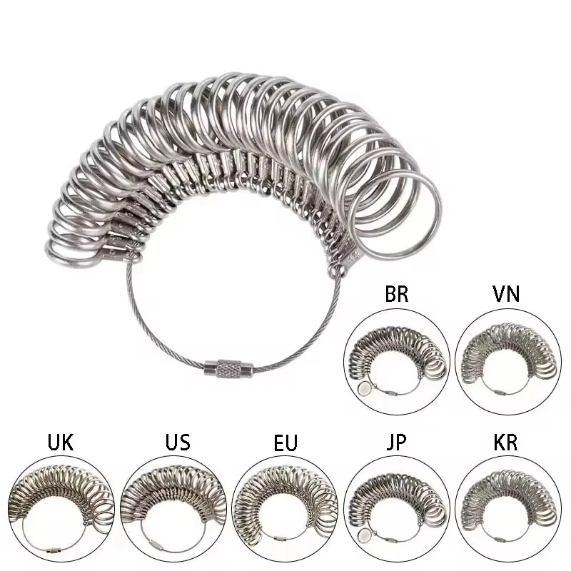 10 pieces per set Metal Ring Sizer Measuring Tool US UK HK EU JP KR BR Size Gauge Jewelry Making Equipment