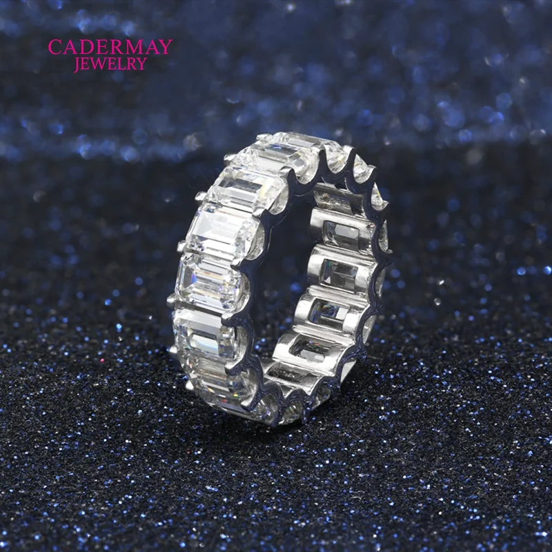 Trendy Real S925 4x6mm Emerald Cut Moissanite Eternity Ring Moissanite ring Engagement Wedding Party Jewelry Gift Rings Women view 5