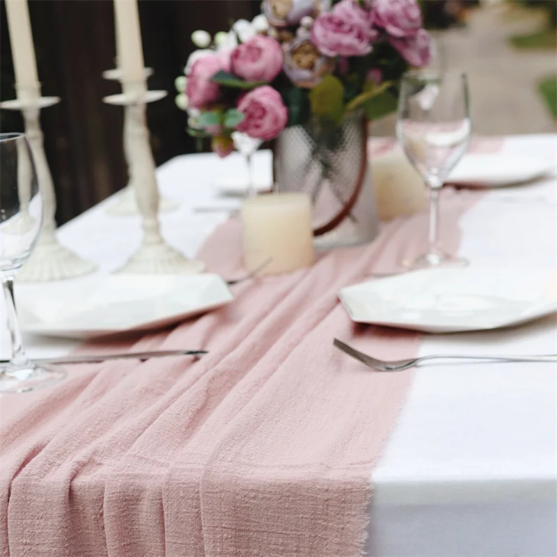 30x180cm Cotton Linen Table Runner Wedding Decor Light Airy Pure Cotton Fabric Rustic Boho Wedding Party Home Decor Tablerunner