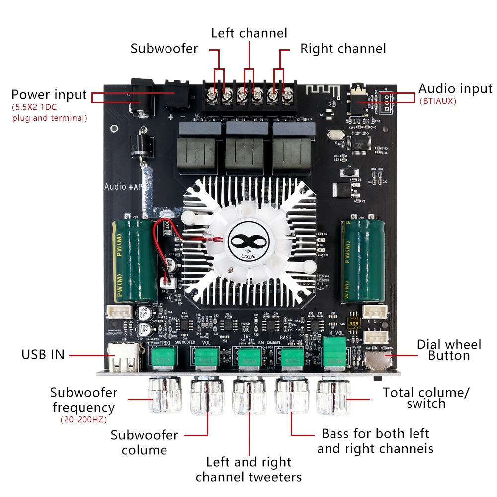 ZK-HT21 Modulo amplificatore Bluetooth 5.0 3G 2.1 canali TDA7498E 160Wx2+220W Supporto subwoofer Controllo APP USB AUX