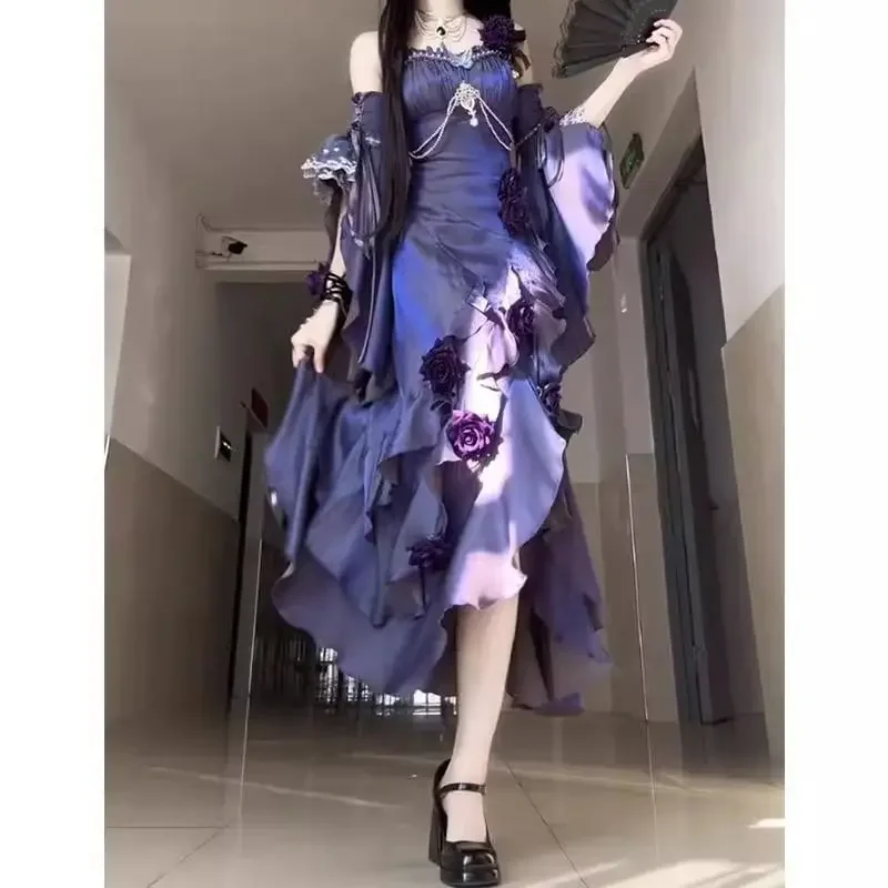 

Nicemix Velvet Fishtail Split Backless Long Dress Lolita Elegant Royal High end Sleeveless Slimming Evening Dress for Women 2025