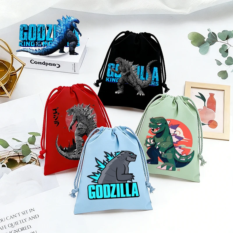 

Godzillas Drawstring Bag Cartoon Print Pocket Cute Canvas Drawstrings Handbag Anime Children Boys Toys Storage Bag Birthday Gift
