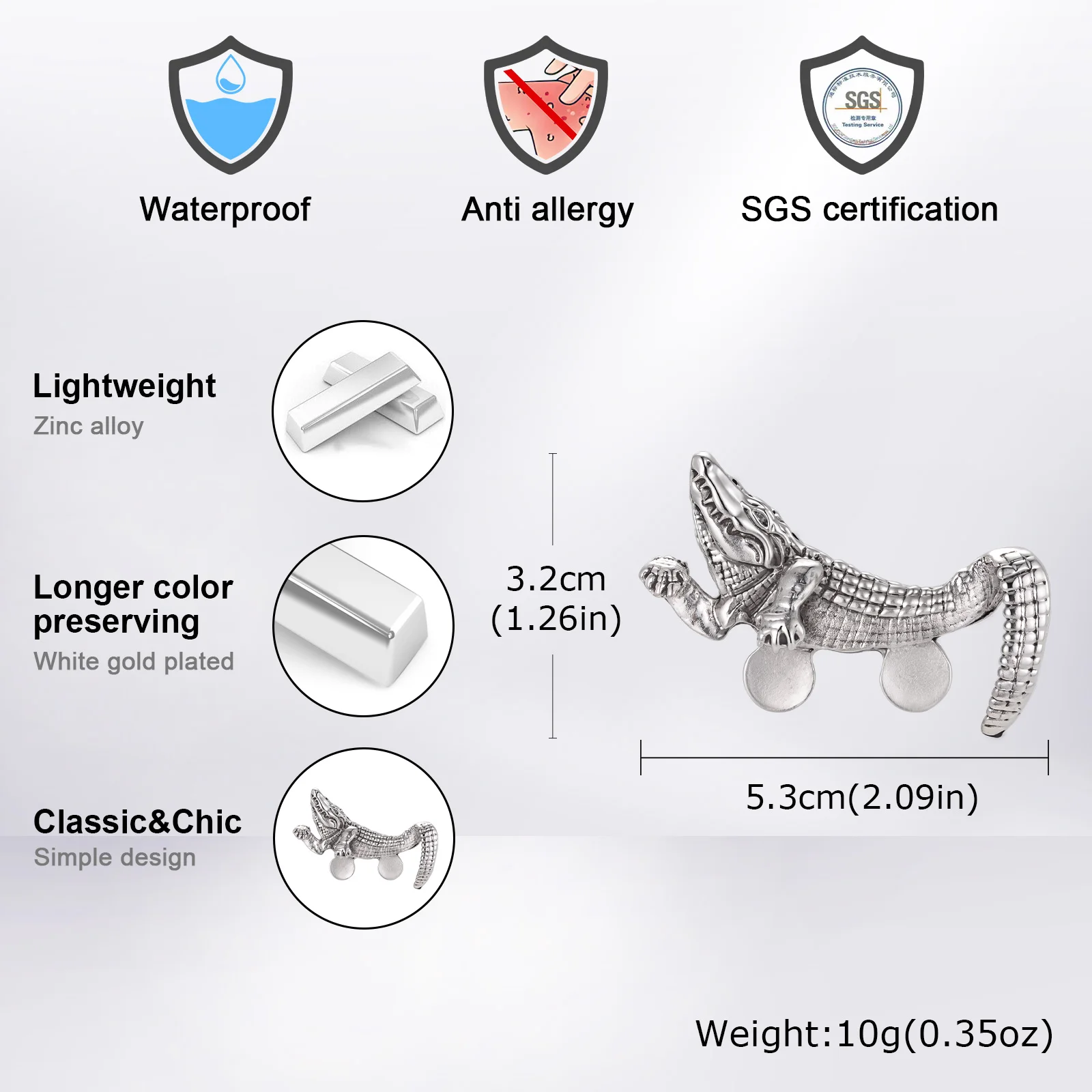 Vnox Exquisite Creative Crocodile Tiger Octopus Animal Pocket Brooch for Men, Retro Gentleman Suit Coat Accessories Jewelry Gift view 3