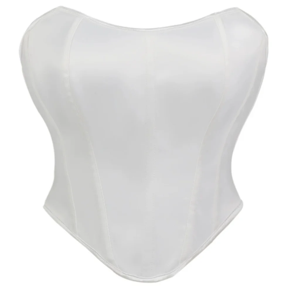 

Fashion White Satin Corset Crop Tops Women Overbust Bustier Strapless Lace Up Boned Bodice Female Lingerie Shapewear