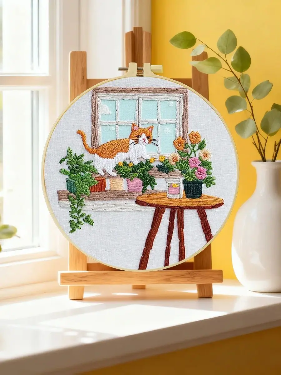 1 Stück 20X20CM/15X15CM 7,87/6,3 Zoll Katzen-Stickerei-Starter-Kit DIY-Kit DIY-Stickerei-Set Handarbeiten Nadelkunst Heimdekoration – Detail 6