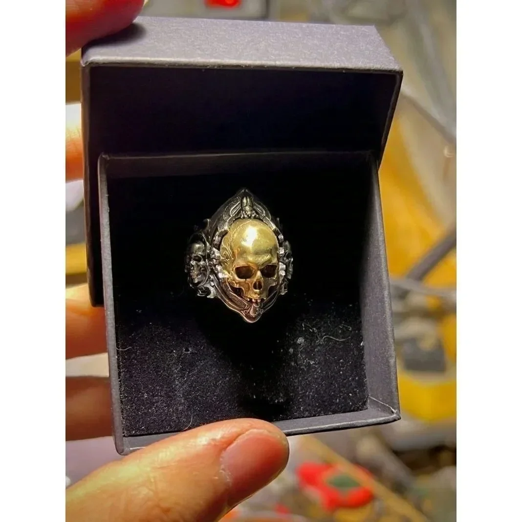 Independently Designed Skull Head Ring, Retro Curly Grass, Dark Gothic Artistic Style for Men and Women