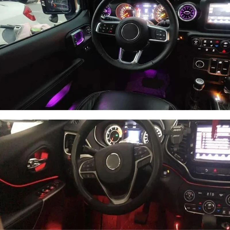 Luz ambiental Interior LED 20 en 1 con salidas de aire para Jeep Wrangler JL 2018-2023 lámpara de ambiente de iluminación de decoración de 64 colores