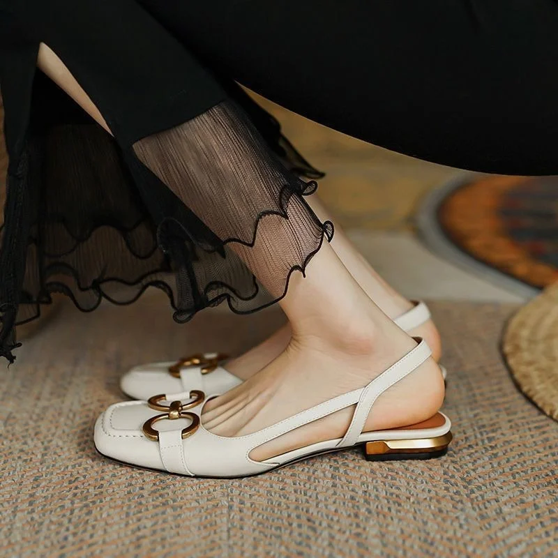 2022 New Summer Elegant Office Ladies Shoes  Women Casual Shoes Square Heel Sandals Slip on Woman Flats Vintage Sandals