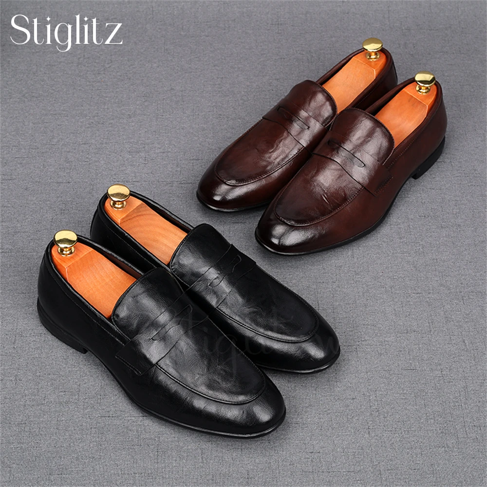 

Polished Leather Loafers for Men Multiple Colors Classic Style Dress Shoes Slip On Concise Almond Toe Comfortable Business Shoes