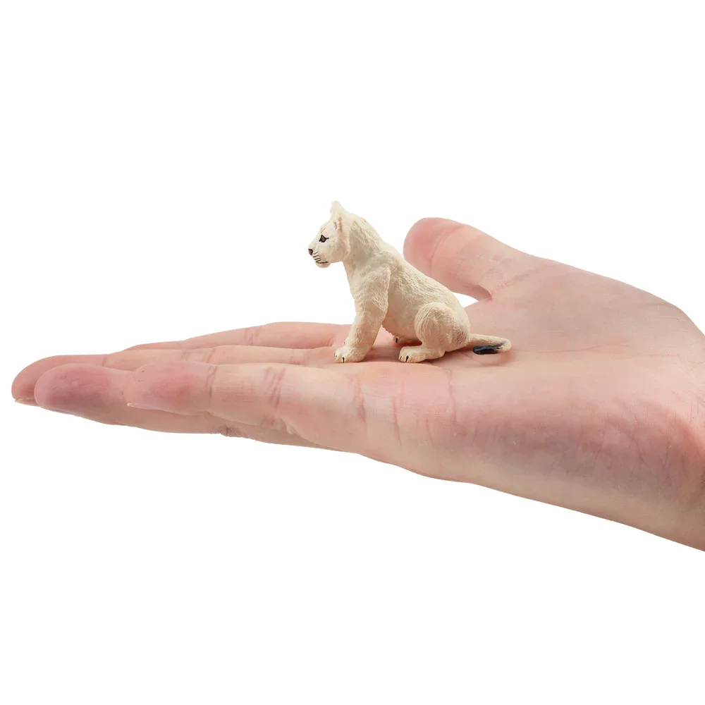 Toymany Simulation Sitting White Lion Cub Wildlife Animal Model Toy Mini Figures Dolls Action Figurines Toys for Children Gift