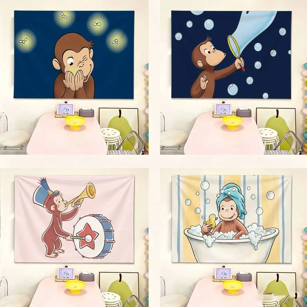 monkey Curious cute George   Flags Wall Hanging Tapestry Outdoor Garage Room Decorative flag Background Blanket