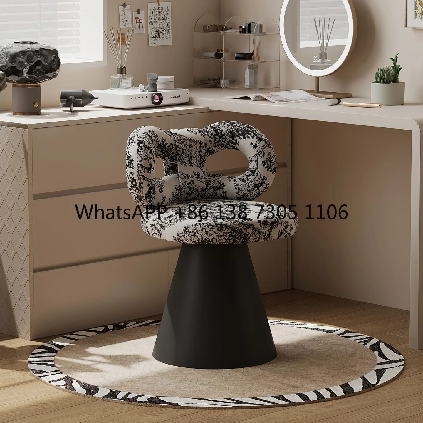 

Rotatable makeup stool bedroom girls dresser backrest makeup chair household bow chair dressing stool