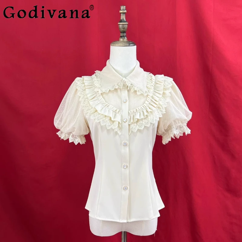 

Lolita Sweet Doll Collar Removable Long Sleeve Shirt 2025 New Temperament Girl Turn-down Collar Lace Solid Color Versatile Top