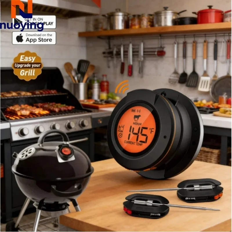 2026 Verbessertes Kabelloses Bluetooth-Fleischthermometer, Digitales Kochthermometer für BBQ, Grill, Ofen und Smoker