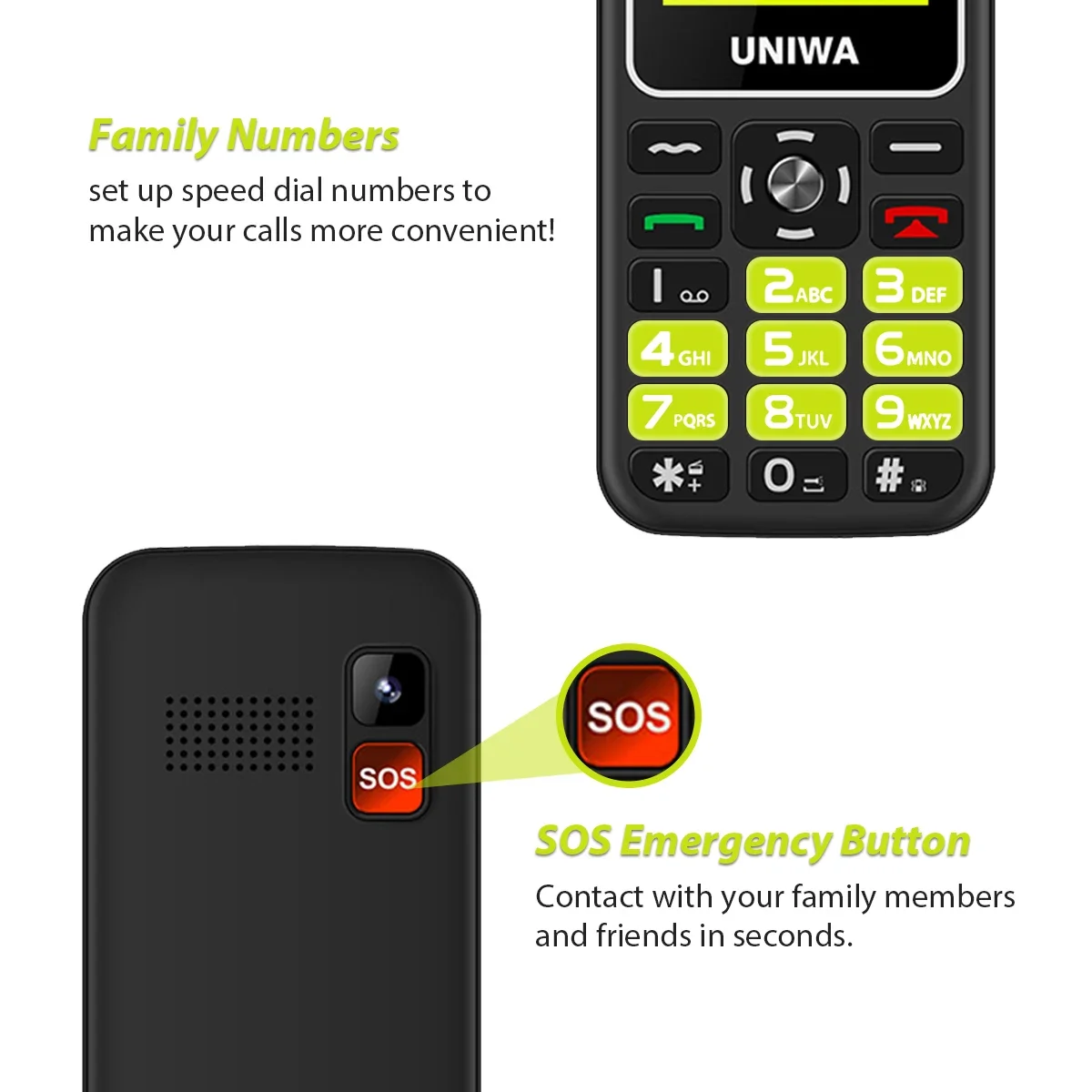 UNIWA V171 2G Feature Phone 1.77 Inch Display Wireless FM Loud Speaker Cellphone Big Button  SOS Free Charging Dock For Elderly