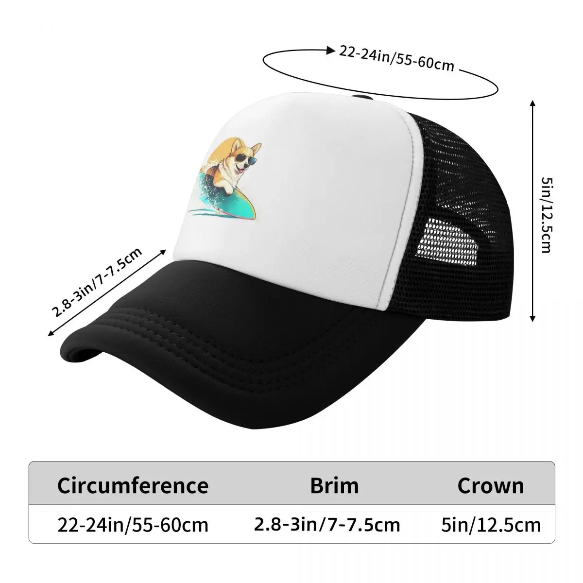 Corgi Dog Surfing The Great Wave Cap Fashion Mesh Baseball Caps Adjustable Hat Hip Hop Summer Unisex Baseball Hats Polychromatic