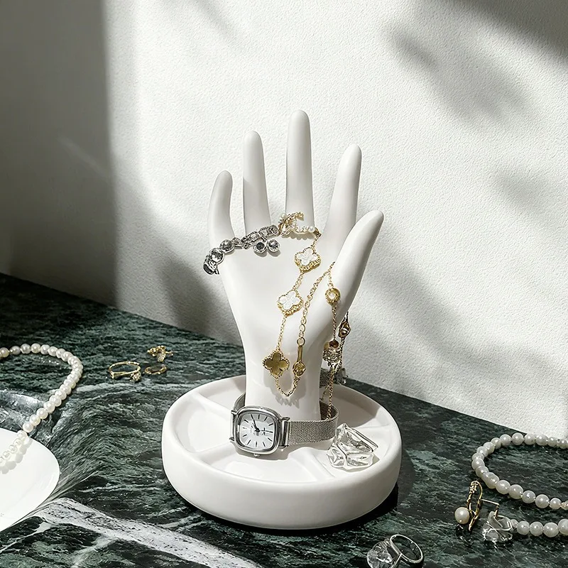 Finger Jewelry Storage Rack with Tray Hand Shape Ornaments Organizer Bangles Watch Decoration Racks