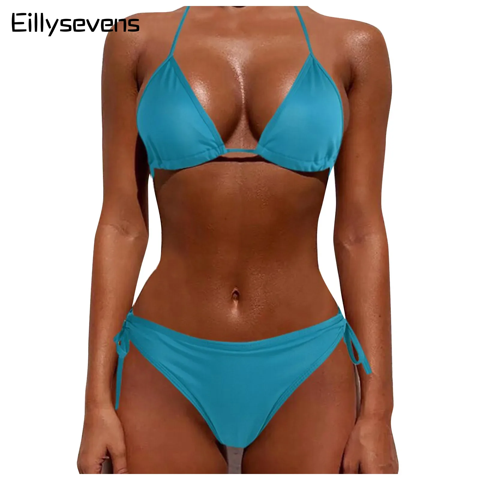 

Women'S Split Bikini Set Fashion Classic Simple Solid Color Swimsuit Sexy Lace-Up Lightweight Thin Bikini Set Causal Beachwear