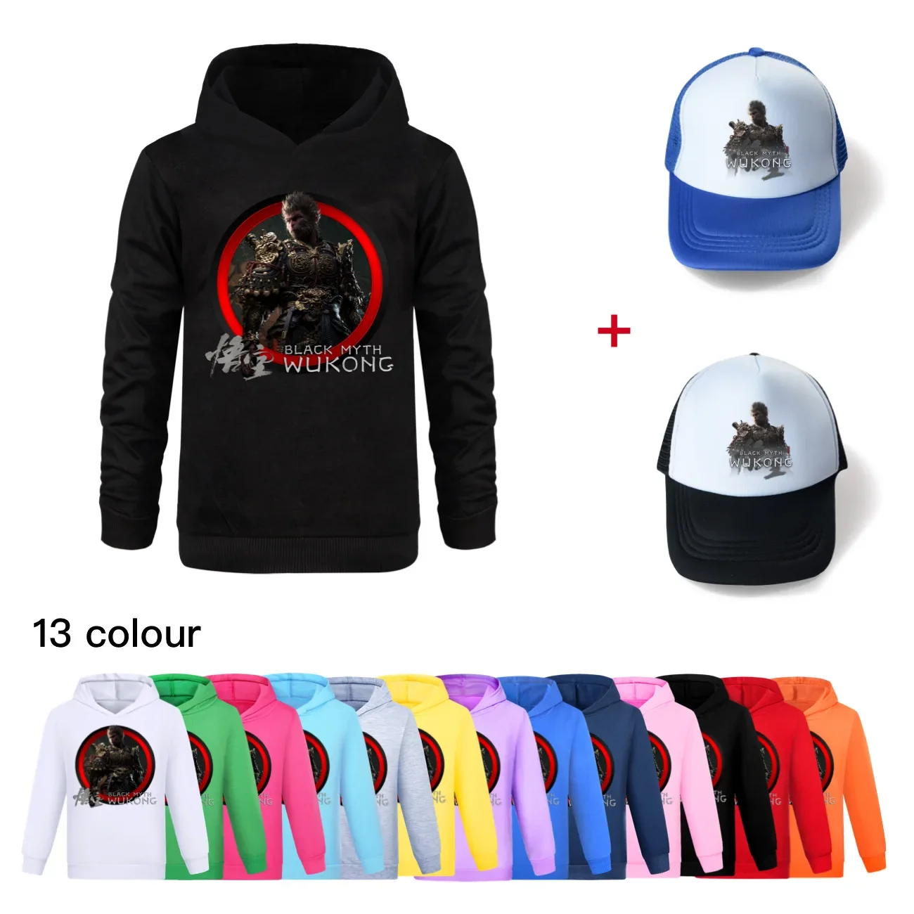 Kids Black Myth Wukong Game Clothes Boys Hooded Sweater Shirt + Hat Girls Fashion Clothes Toddler Long Sleeve Tops Tshirt3745