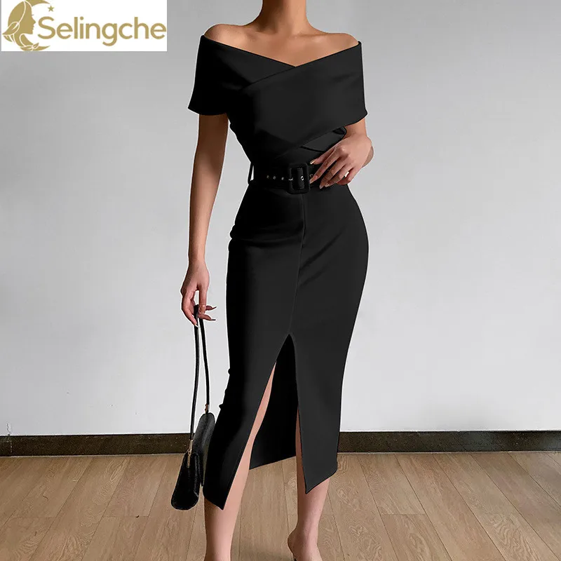 

Spring and Summer New Off Shoulder Waistband Split Skirt Elegant and Elegant Style Commuting Simple and Light Mature Skirt