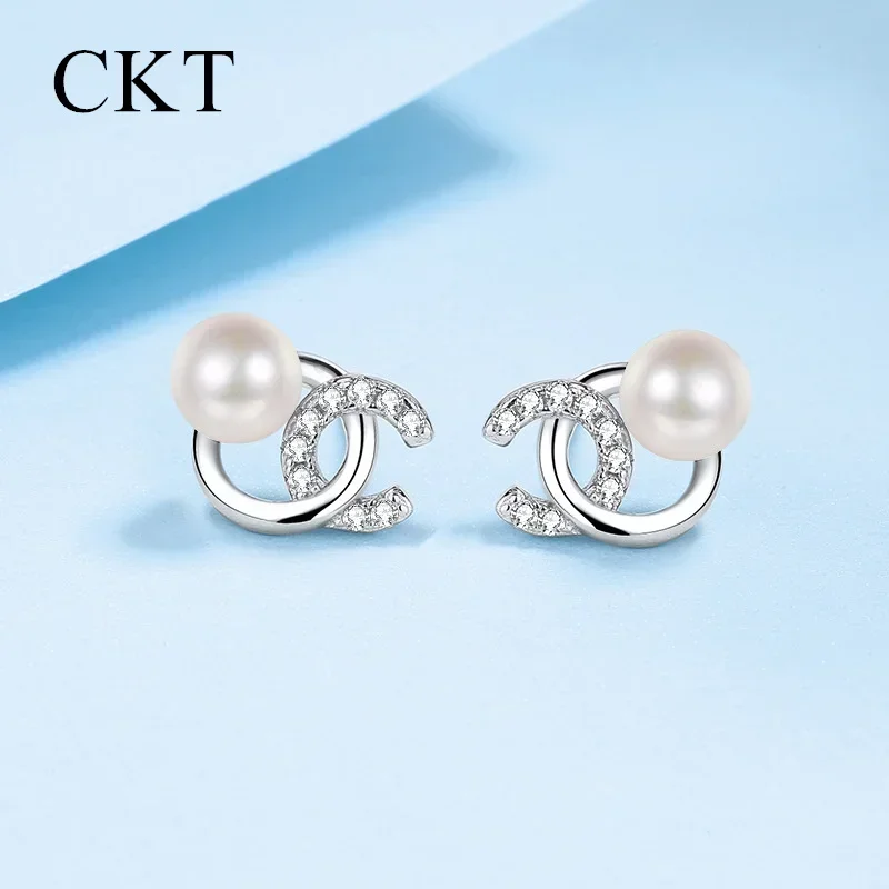 

18K White Gold Platinum Pt950 Freshwater Pearl Stud Earrings for Women 0.18ct Moissanite Jewelry Senior Temperament Earrings