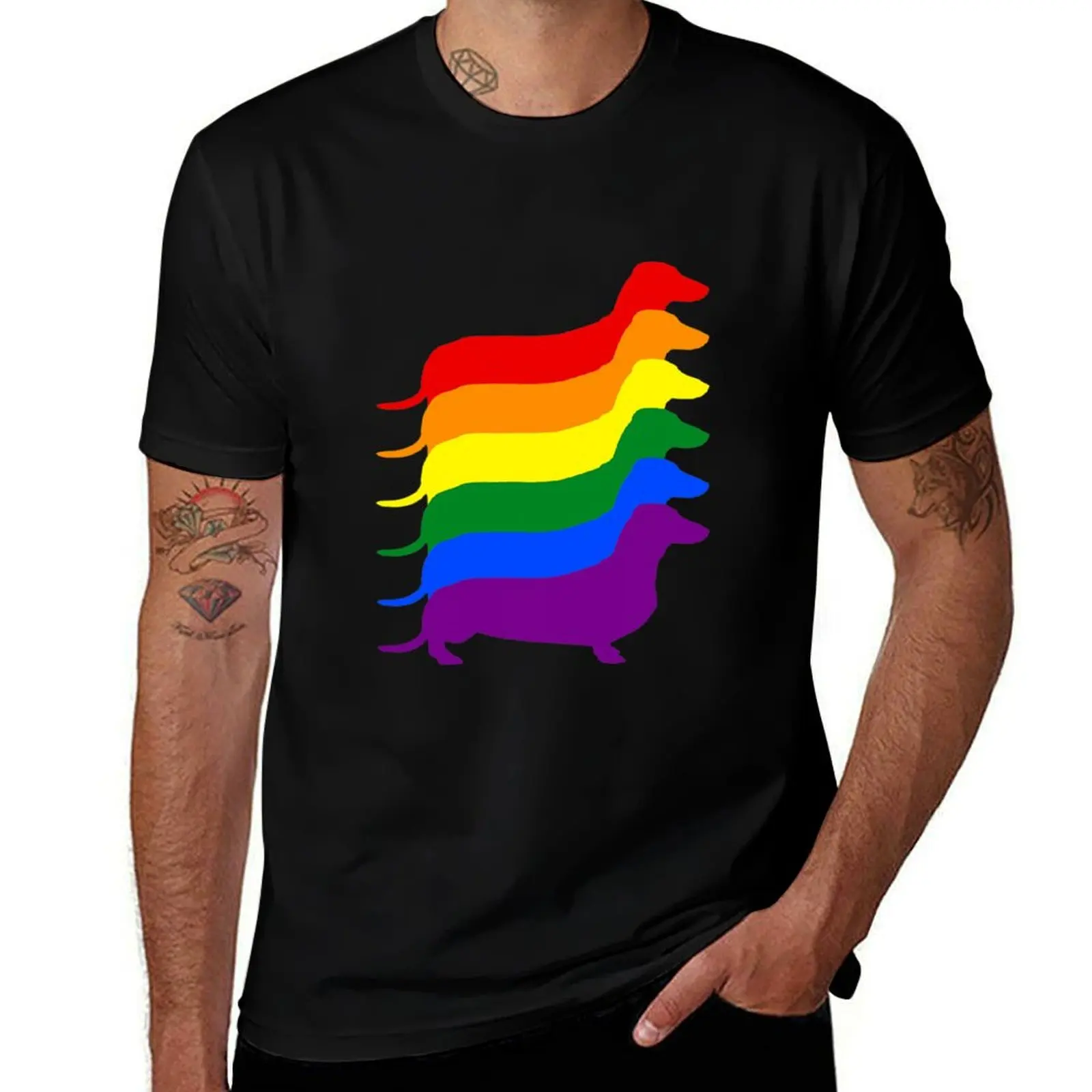 Gay Pride Dachshund Lgbt Rainbow Flag Awareness T-Shirt Basic Tee Shirt for Everyday Outfit T-Shirt