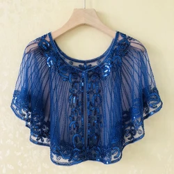 European American Spring Summer New Sequin Women's Mesh Sunscreen Shawl Coat Girls' Evening Dress Fashionable Versatile Blue
