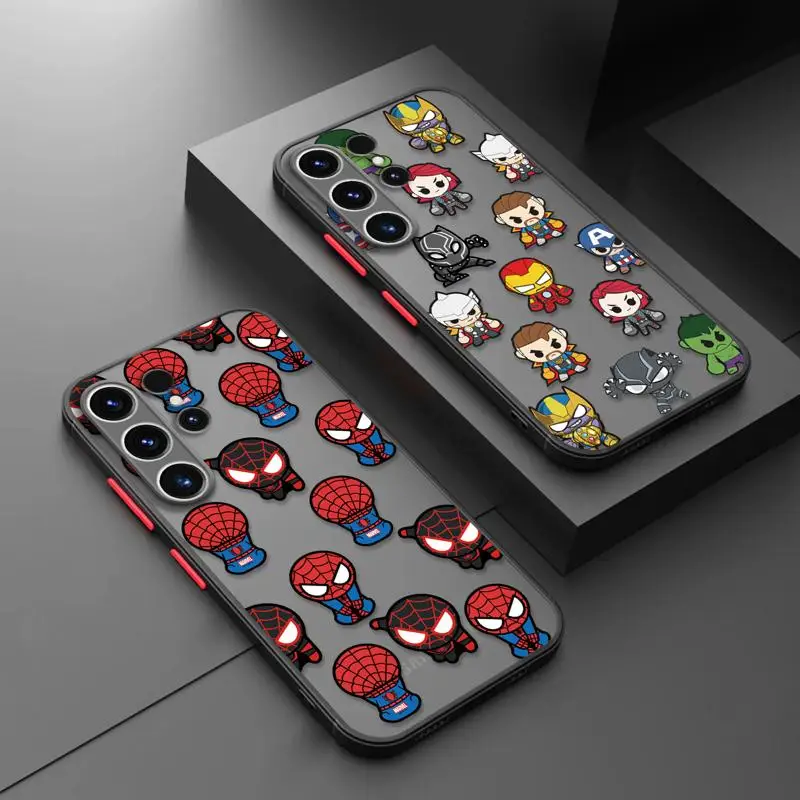 Matte Case For Samsung Galaxy S24 S23 S22 S21 S20 FE Ultra S10 Plus Note 10Plus 20Ultra Marvel Carton Ironman Spiderman Cover