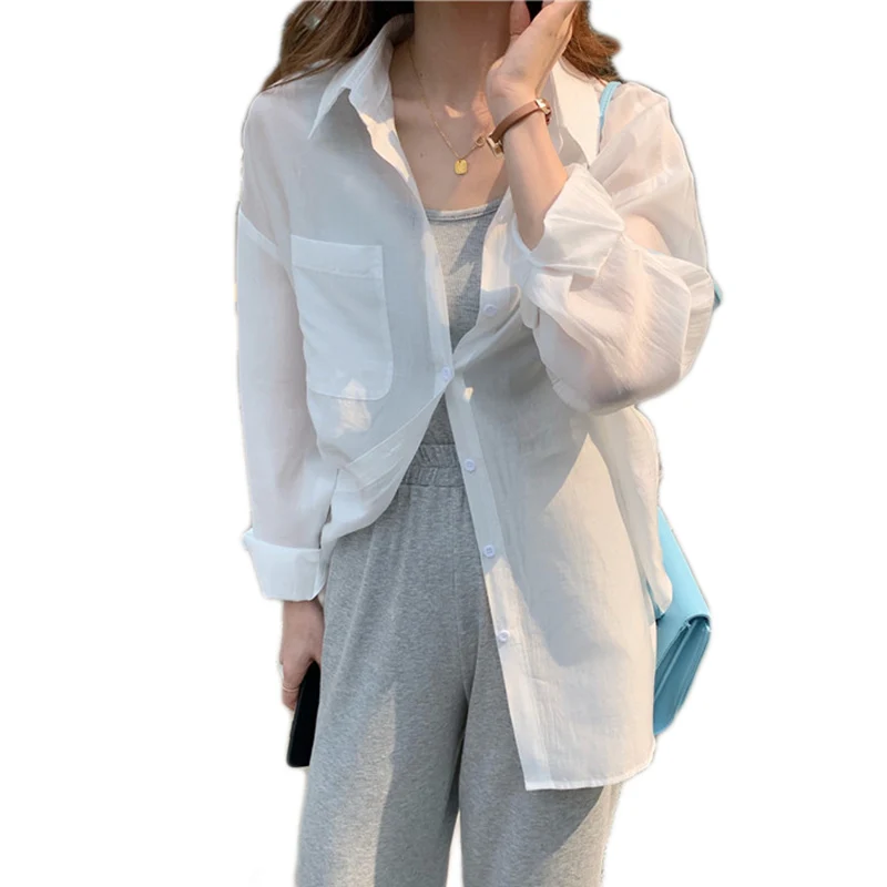 

Hong Kong Sle Women's Sun Protection irt Thin Summer Long Sve Outerwear Versatile White Cotton Commute Faion Co...
